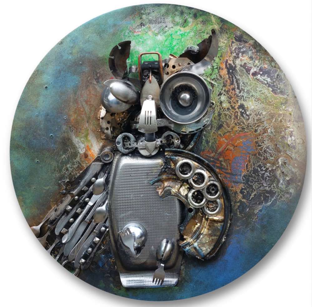 Mixed-media art object GEIST DER NACHT - Owl Totem by Irina Gerhardt