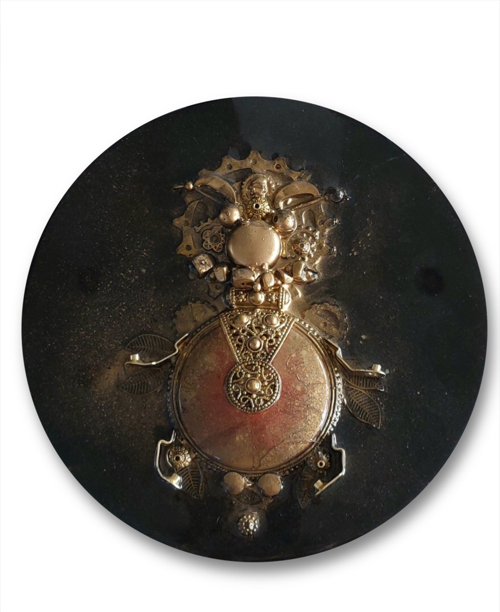 Mixed-media art object Diptych The Golden Scarab by Irina Gerhardt